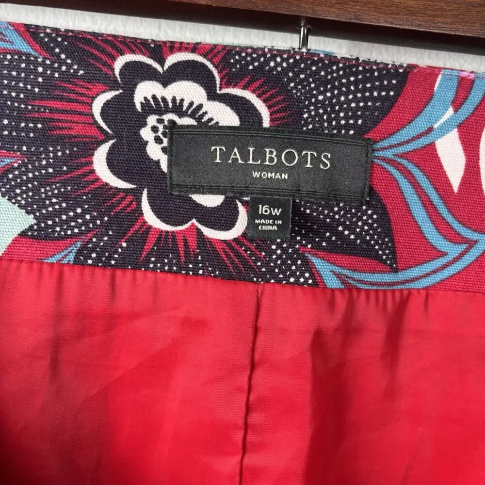 Talbots Woman 16W Floral Mini Skirt Red Black Blue Abstract Print A-Line Retro
